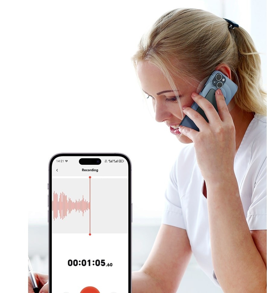 Registratore Vocale AI Con Trascrizione, 1200 Min/mese, Schermo 0.96", Custodia Inclusa